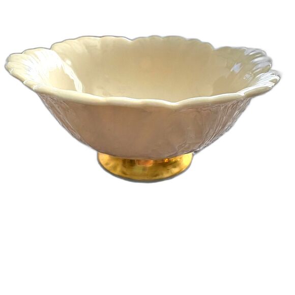 Lenox Ivory Porcelain Dorian Trinket Dish Trimmed in Gold Vintage - Picture 2 of 7